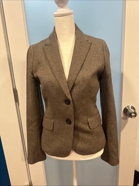J. Crew Brown Herringbone Two-Button Tailored Blazer
